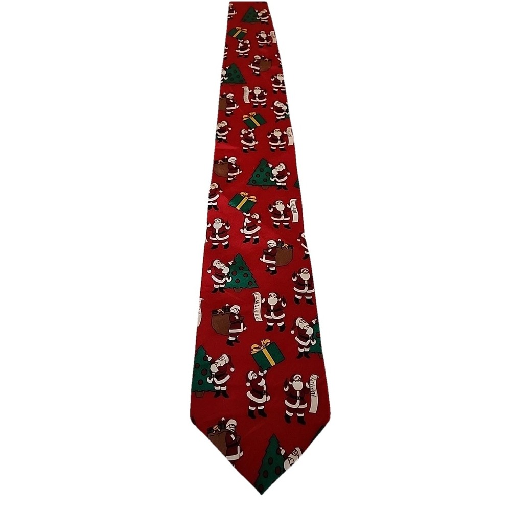 VTG Santa Print Neck Tie 100% Silk Christmas Fun Novelty Tie USA by John Henry - Picture 2 of 9